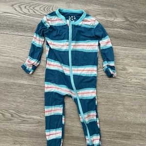 Kickee Pants Baby Pajamas (footies) : blue vintage stripes, soft bamboo fabric